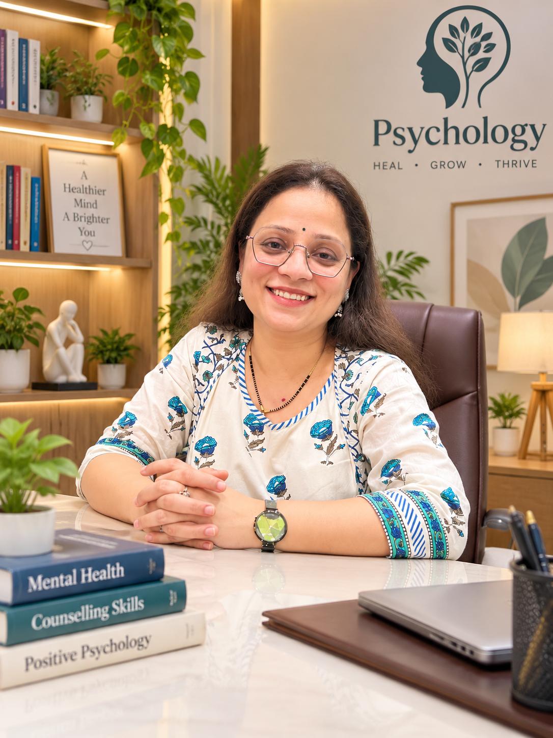 Ruhi Rathi (Maheshwari), clinical psychologist, at her desk